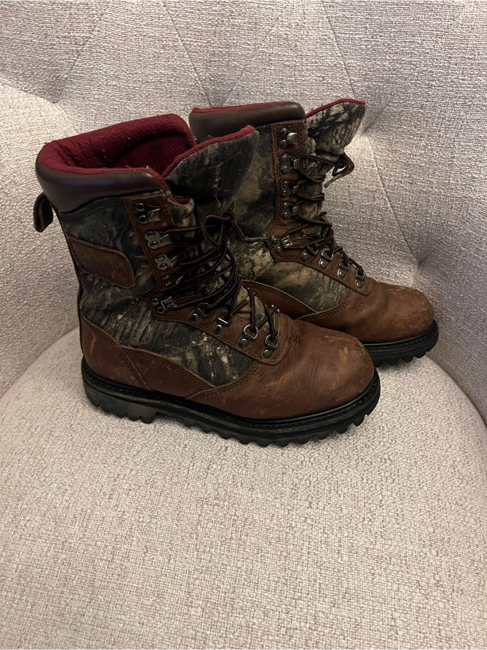Cabela's Brown Leather & Camo Thinsulate Gore-Tex Waterproof Hunting Boots 5Y